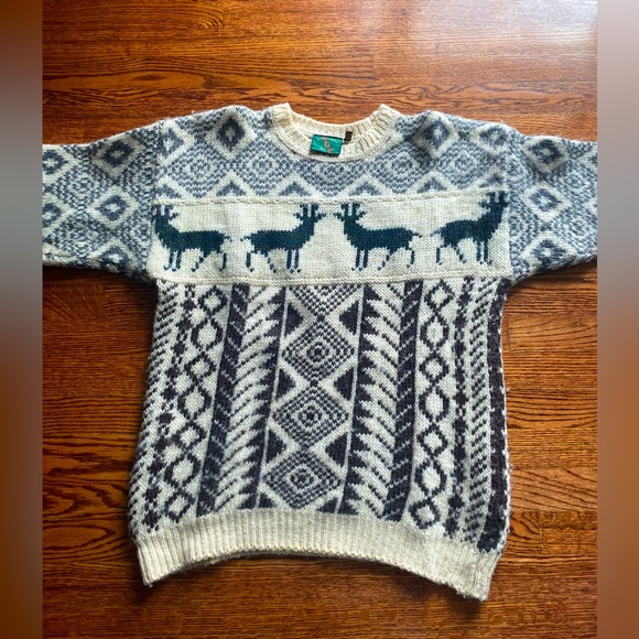 RARE VINTAGE GAELTARRA Made in Ireland Holiday Heavy Wool Sweater L - Picture 1 of 5